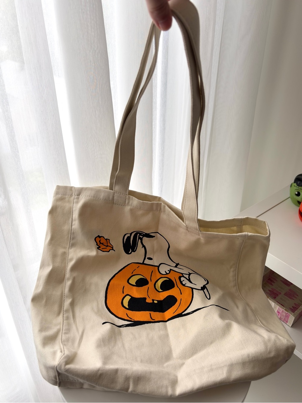 Peanuts Cream Canvas Tote with Orange Pumpkin Graphic